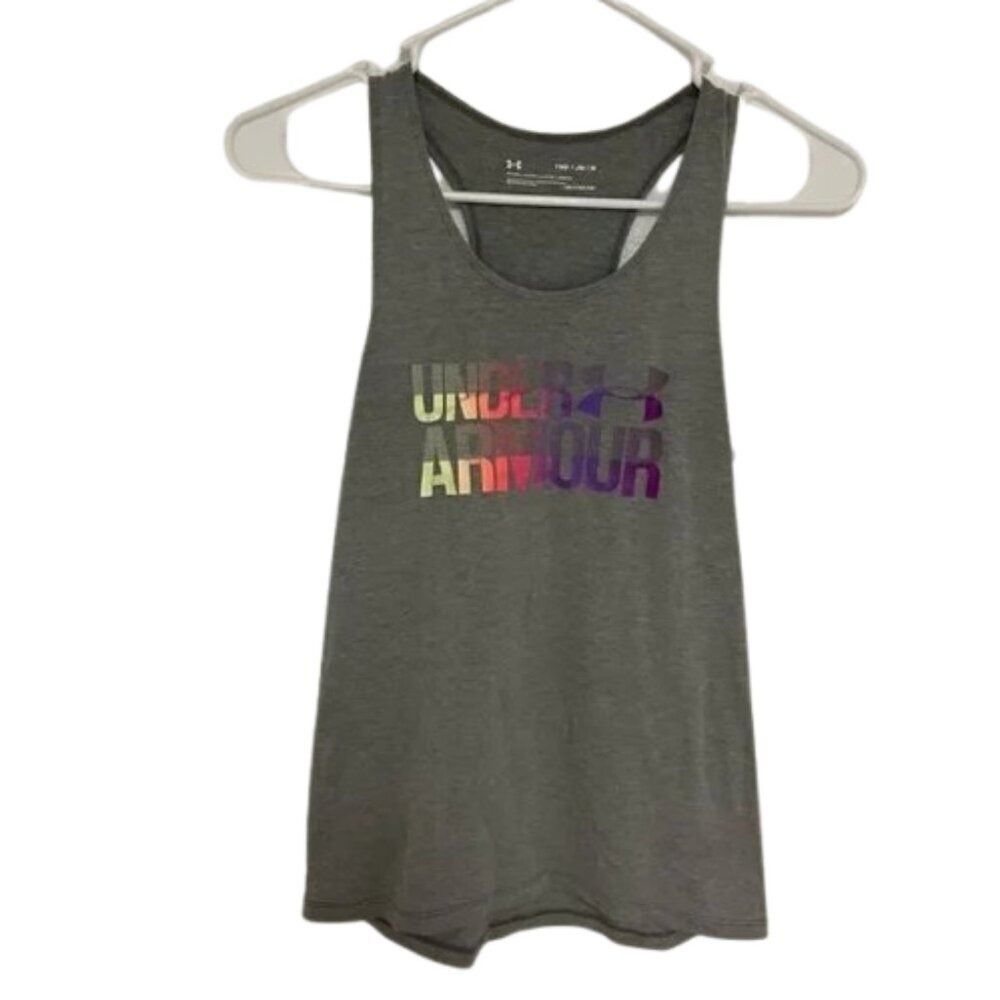 Under Armour Girls Racerback Tank Top Gray Youth Medium